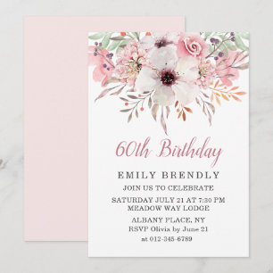 Convite para Festas de aniversário Floral 60º Cor 