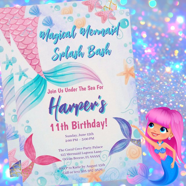 Convite para Festas de aniversário Mágica da Serei (Magical Mermaid Birthday Party Invitation)