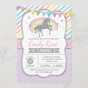 Convite para Festas de aniversário Rosa do Rainbow