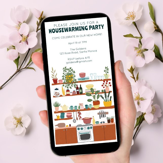 Convite Para Festas De Aquecimento Familiar De Coz (Housewarming Party Invitation Cute Kitchen Tree-Free 
custom digital moving announcement email card)