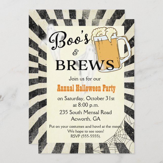 Convite para festas de Boos e Brews Halloween (Frente/Verso)