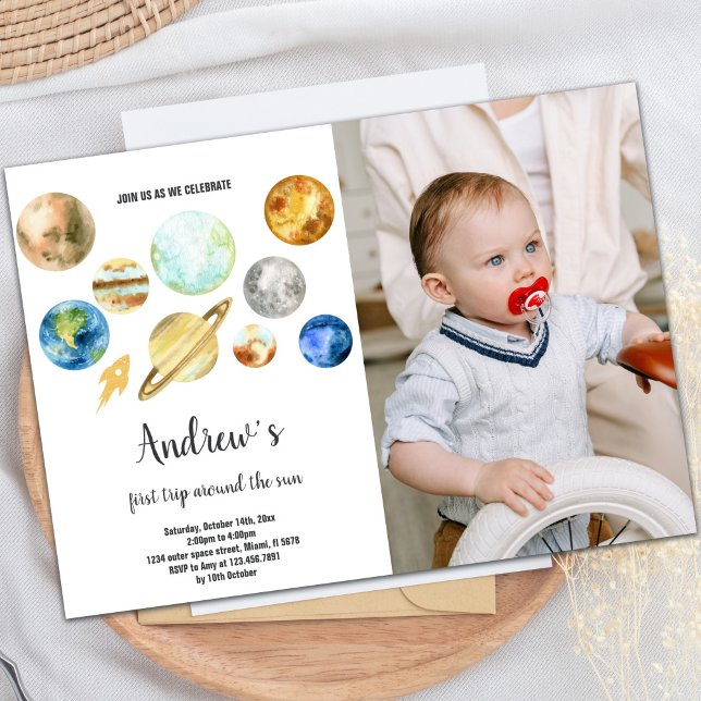 Convite para Festas de Crianças de Espaço Exterior (Planets Galaxy Birthday Invitations with photo)