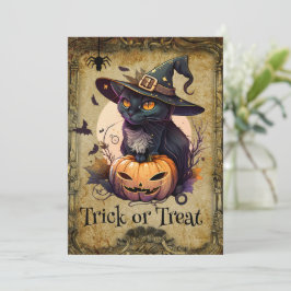 Convite para Festas de Dia das Bruxas de Gato e Ab