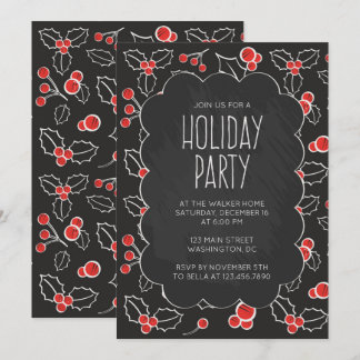 Convite para Festas de Férias Chalkboard Holly Ber