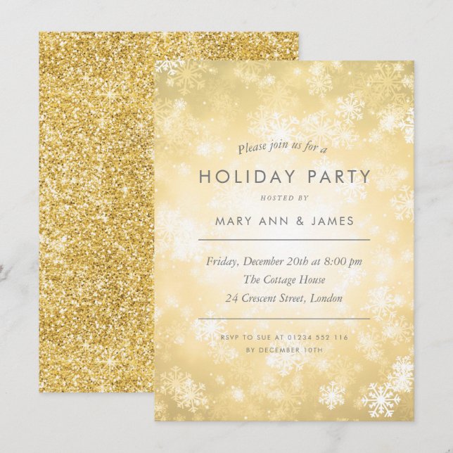 Convite para Festas de Férias Douradas Modernas (Frente/Verso)