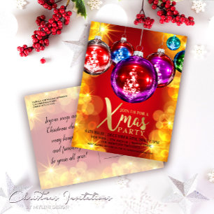 Convite para Festas de Férias Glitter Baubles Dou