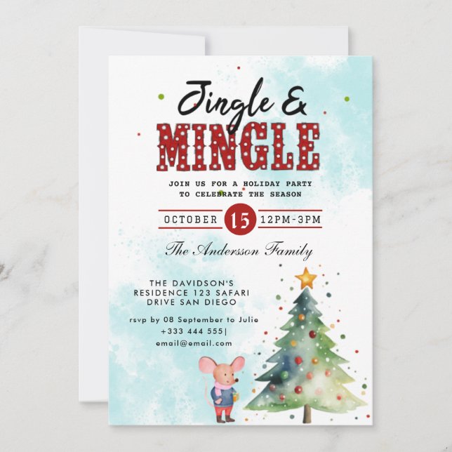 Convite para Festas de Férias Jingle & Mingle (Frente)