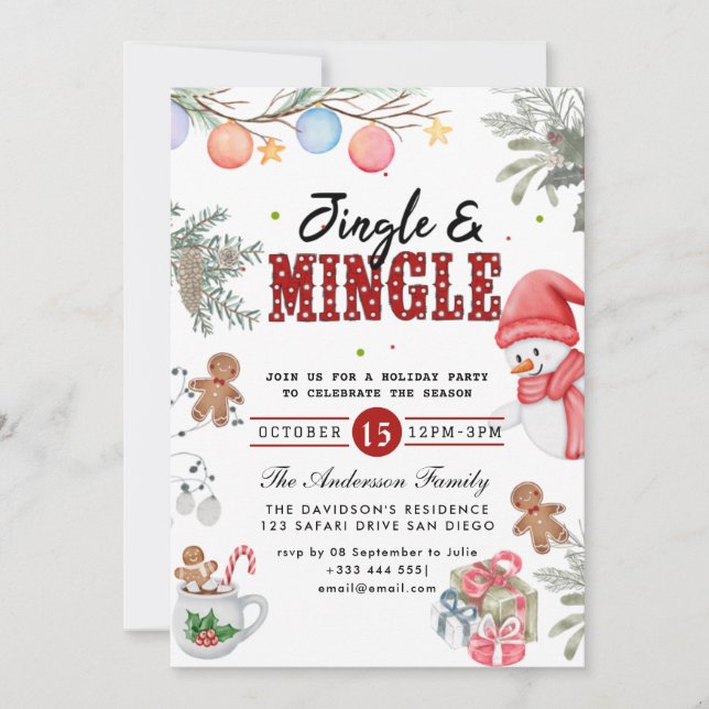 Convite para Festas de Férias Jingle & Mingle (Frente)