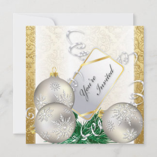 Convite para Festas de Férias - Ornamentos Dourado