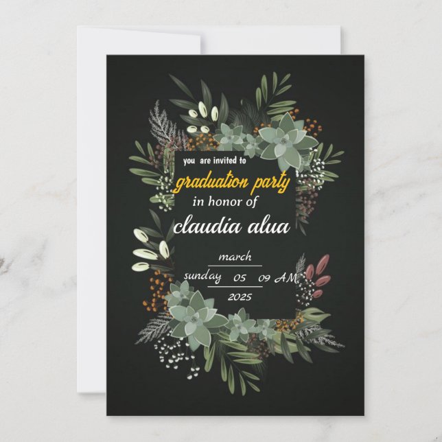 Convite para Festas de formatura Botânica Elegante (Frente)