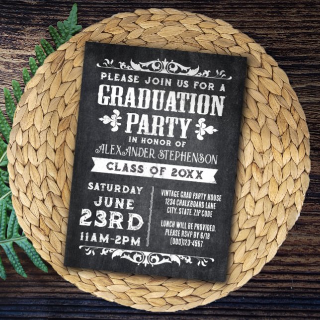Convite para Festas de formatura de Slate Rustic (vintage rustic graduation party invitation)