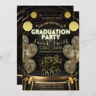 Convite para Festas de formatura Dourada e Preta E
