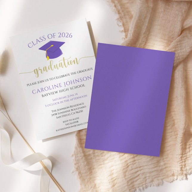 Convite para Festas de formatura Dourada e Roxo Mo (Criador carregado)