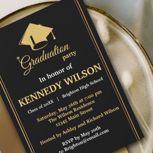 Convite para Festas de formatura Dourada Negra Mod (Modern and stylish graduation announcement/invitation. #senior #sparkles#highschooluniversity)