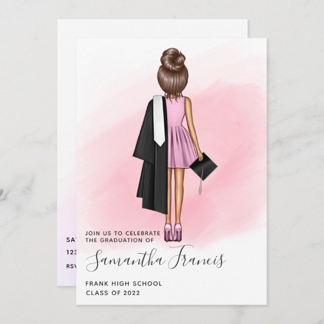 Convite para Festas de formatura Elegante, Rosa e  (Frente/Verso)