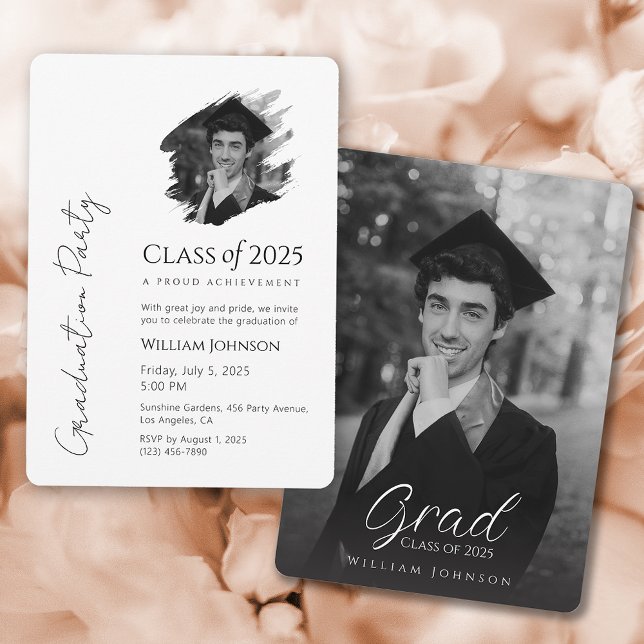Convite para Festas de formatura Preta e Branca 20 (Black and White Graduation Party Invitation 2025)