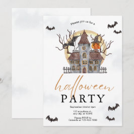 Convite para Festas de Halloween com Cores de Água