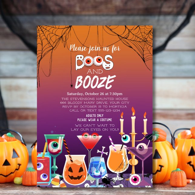 Convite para Festas de Halloween de Boos e Booze (Criador carregado)