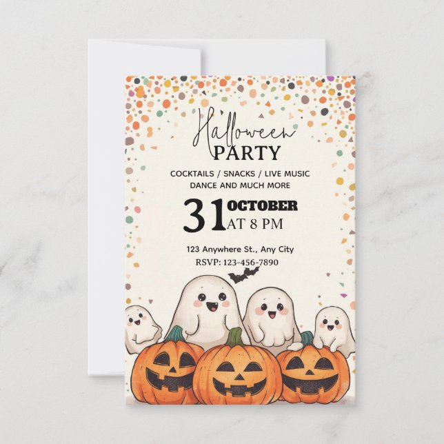 Convite para Festas de Halloween de Kawaii-Style - (Frente)
