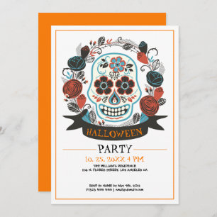 Convite para Festas de Halloween para Retro-crânio
