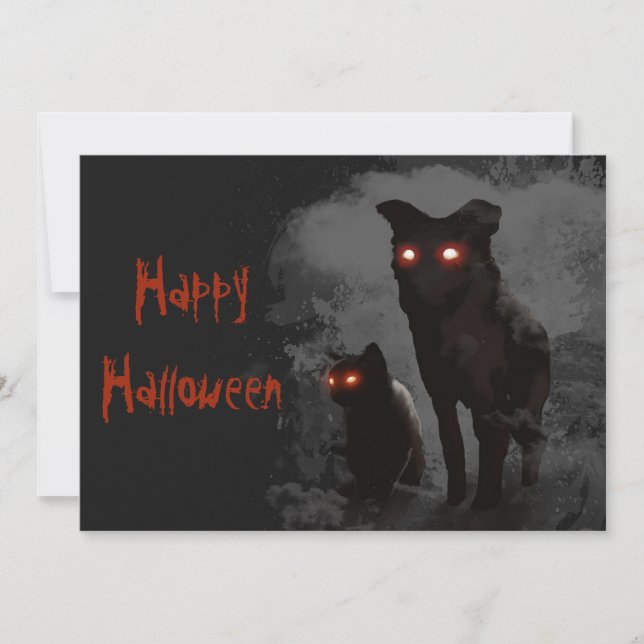 Convite Para Festas De Mau Halloween De Gato Negro (Frente)