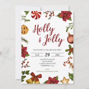 Convite para Festas de Natal Holly Jolly