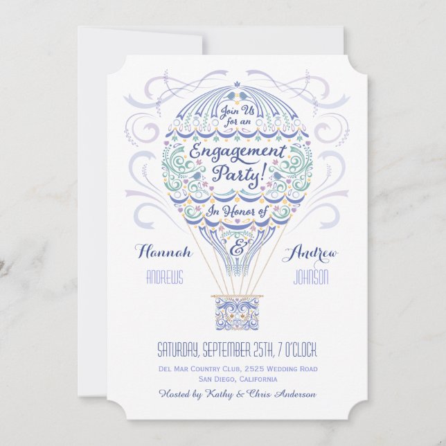 Convite para Festas de noivado de balão de ar quen (Frente)