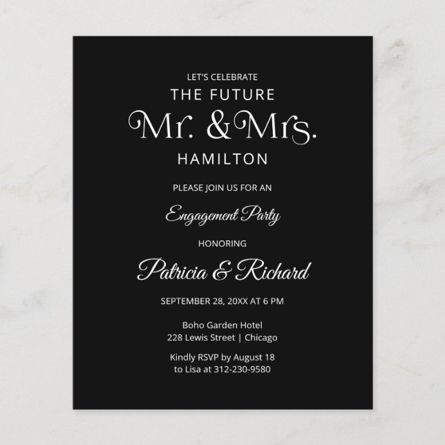 Convite para Festas de noivado do Sr. e Sra. (Frente)