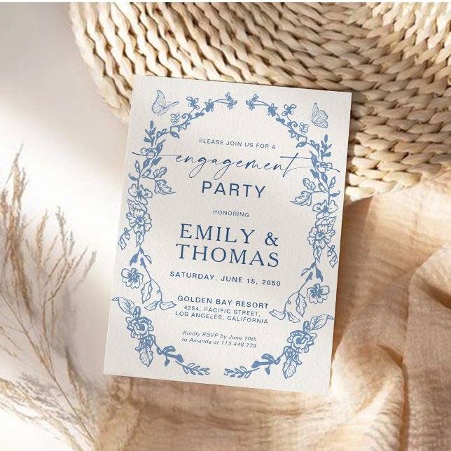 Convite para Festas de noivado Floral Chinoiserie (Criador carregado)