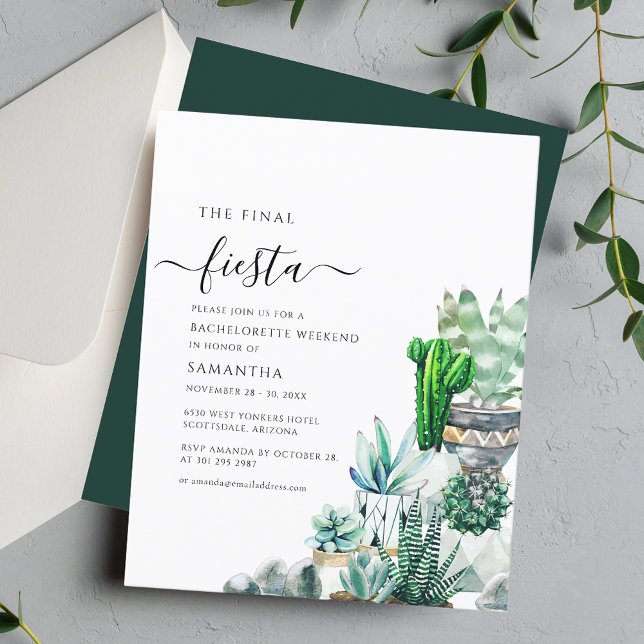 Convite para Festas de solteira de Plantas em Cact (Bachelorette Weekend Final Fiesta Cacti Script Party Invitation)
