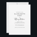 Convite para Festas de solteira Elegante Simples<br><div class="desc">Este simples e elegante convite de festa de solteira é perfeito para a sua moderna festa de solteira negra e branca minimalista. O design apresenta fonte contemporânea mínima acompanhada de caligrafia formal. Mantenha-o como está,  ou escolha personalizá-lo com seu próprio trabalho de arte ou fotos!</div>