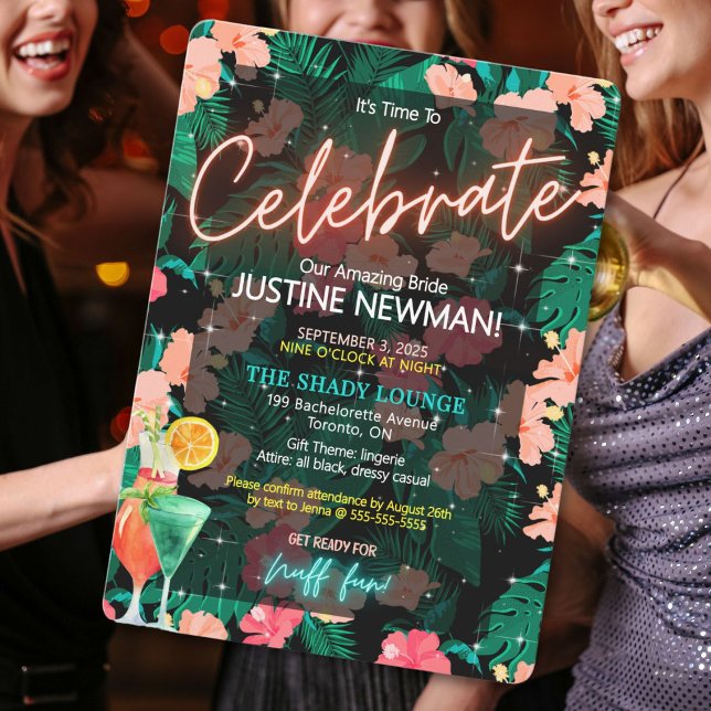 Convite para Festas de solteira tropical (Celebrate the bride-to-be with this vibrant tropical theme bachelorette party invitation.)