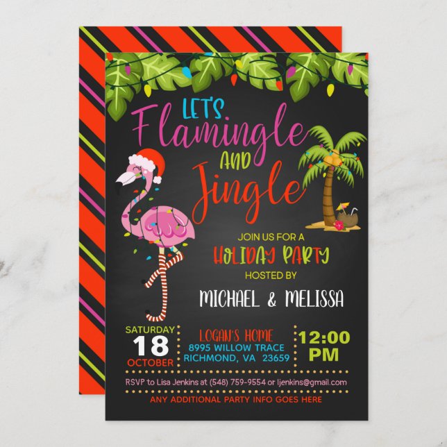 Convite para Festas Feriadas Flamingle & Jingle -  (Frente/Verso)