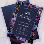 Convite para Flor Roxo aniversário de 40 anos<br><div class="desc">Flores roxas moveis criam uma borda exuberante neste convite de festas aniversário de 40 anos. Pop de azul empoeirado e branco de marfim acrescentam ao monitor floral. Um fundo escuro aumenta o humor e torna o texto branco pop. A escrita tradicional da caligrafia lhe dá uma vibração elegante. Exceto pela...</div>
