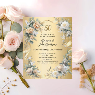 convite para florais de ouro no 50º aniversário de