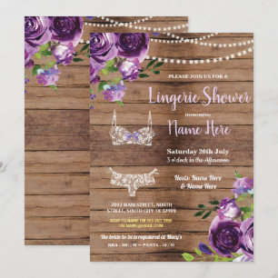 Convite para flores roxas de madeira lingerie Chá