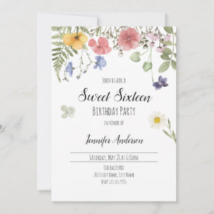 Convite para flores silvestres de aquarela