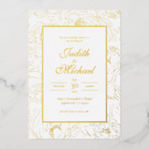 Convite para Foil de Casamento Branco Dourado Chic