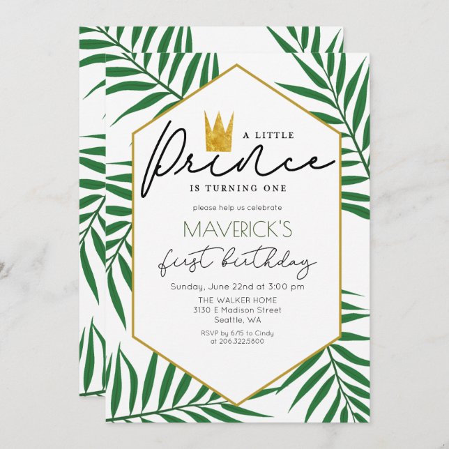 Convite para Folha do Príncipe primeiro aniversari (Frente/Verso)