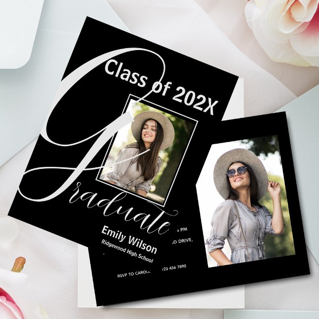 Convite para FORMANDO de duas Festas de formatura  (2024 GRAD 2 Photo Graduation Party Invitation Postcard)