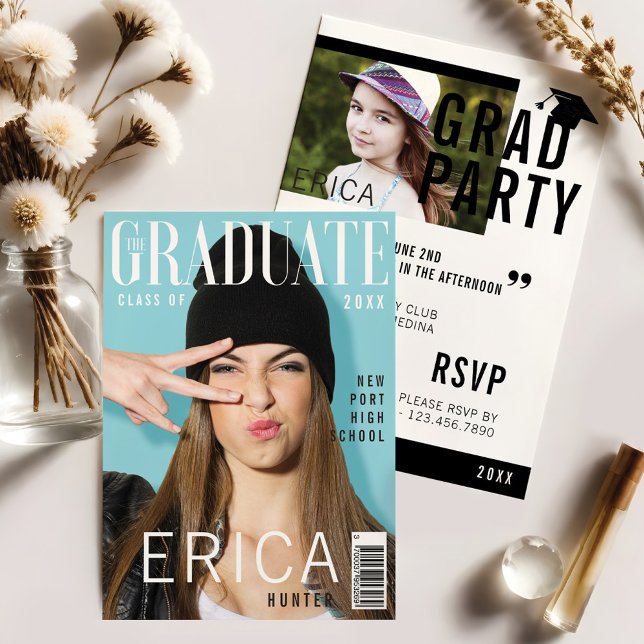 Convite para Formando inspirado no Cobrir da Trend (Trendy Magazine Cover Inspired Grad Invitation)