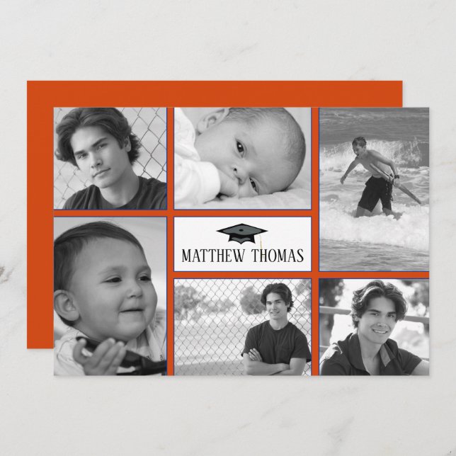 Convite para Formando Laranja e Azul, Matriz 5" x  (Frente/Verso)