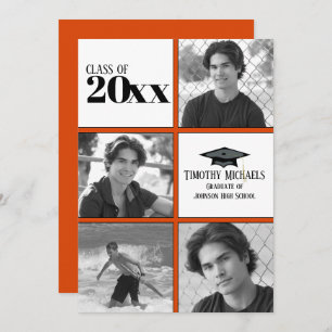 Convite para Formando Laranja e Preto, Matriz 7" x