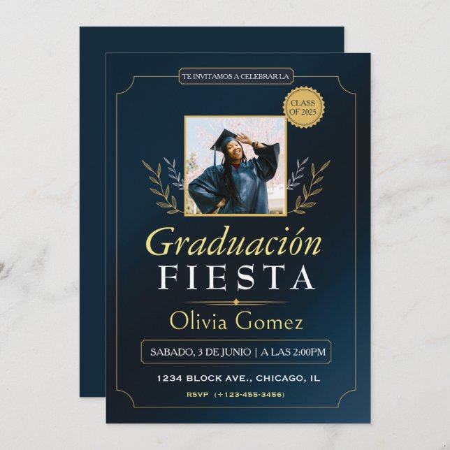 Convite para Formandos Espanhol Moderno Elegante (Frente/Verso)