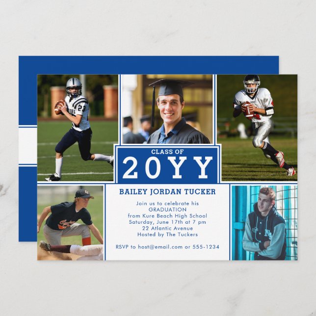 Convite Para Formatação Azul De 5 Fotos No Esporte (Frente/Verso)