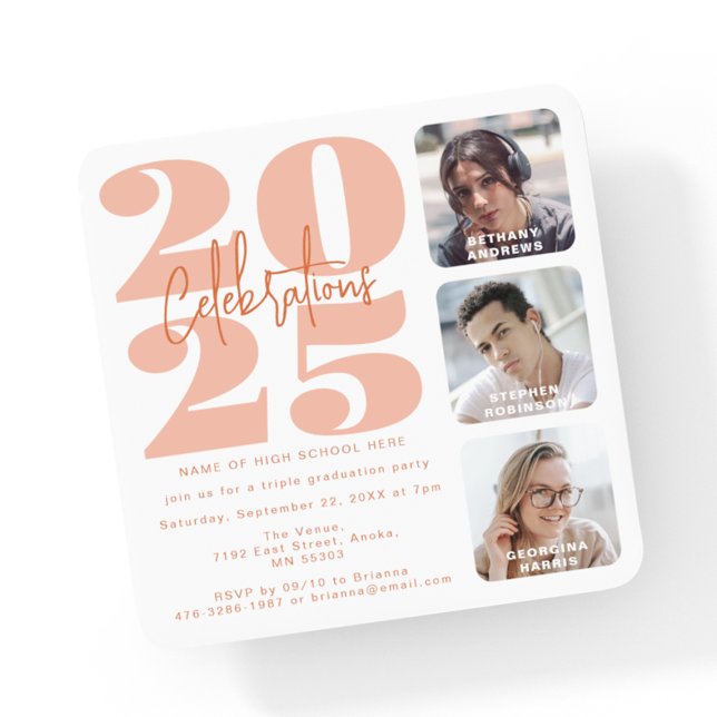 Convite para Formatação Tripla de Foto Peach (Criador carregado)