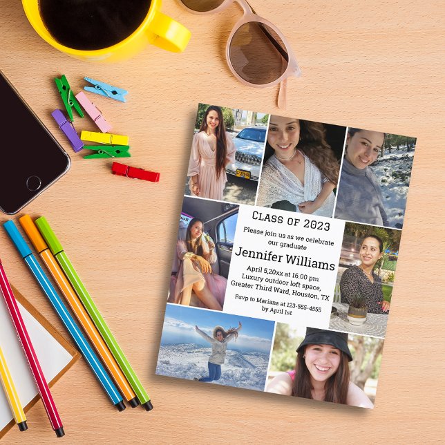 convite para formatura de colagem elegante com 7 f (Criador carregado)