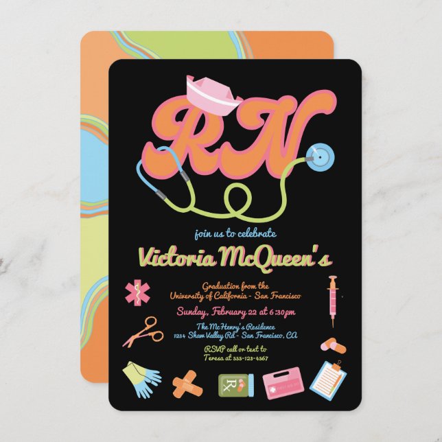 Convite para formatura de enfermeira dos anos 60 e (Frente/Verso)