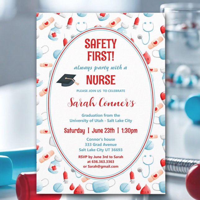 Convite para formatura de enfermeira médica (Cute Medical Nurse Graduation Invitation)
