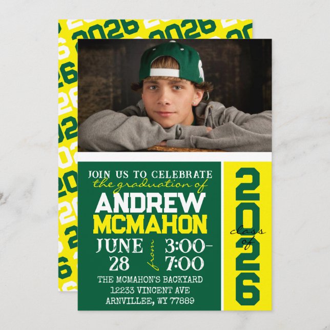 Convite para Foto para Graduação Moderna Verde e A (Frente/Verso)